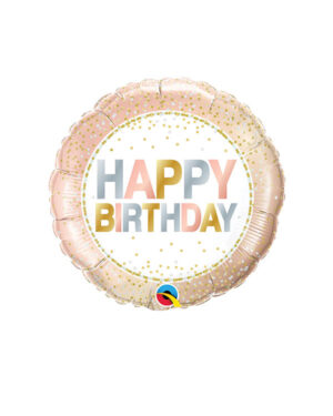 Folieballong: "Happy Birthday" - Hvit & Gull - 46cm