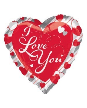 Folieballong: "Love" Red Heart & Silver Stripes - 43cm