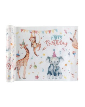 Bordløper: Jungeldyr & "Happy Birthday" - 5m x 30cm