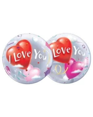 Bubbleballong: "I Love You" med hjerter - Gjennomsiktig - 56cm