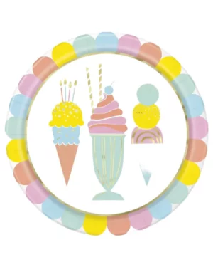 Tallerkener (8stk): Iskrem illustrasjoner - Fargerik pastel - 23cm