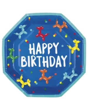 Tallerkener (8stk): "Happy Birthday" Ballonghund - Fargerik - 23,495cm