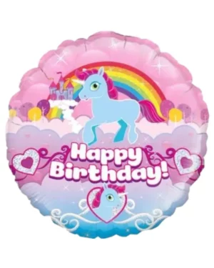 Folieballong: "Happy Birthday" Enhjørning - 45cm