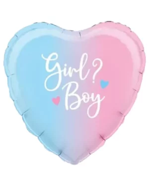 Folieballong: "Girl? Boy?" Gender reveal hjerte - 45cm
