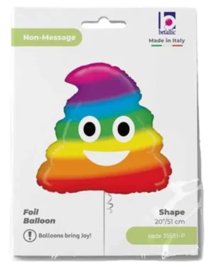 Folieballong: Emoji poo - Regnbue - 51cm