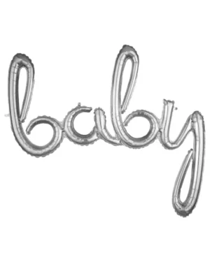 Folieballong / Ballongbanner: "Baby" - Sølv - 99cm