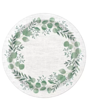 Tallerkener (8stk): Plantemotiv - Grønn & hvit - 17,78cm