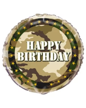 Folieballong: "Happy Birthday" - Militærmotiv - 45cm