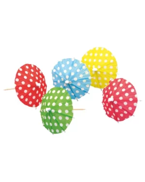 Cocktailpinner (10stk): Parasoller med prikker - Fargerik - 10 cm