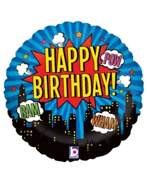Folieballong: "Happy birthday" "BAM" "POW" "WHAM" - Fargerik - 45cm