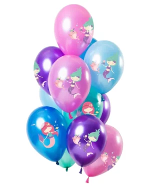 Lateksballonger (12stk): Havfrue i havet - Fargerik - 30cm