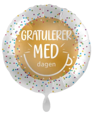 Folieballong: "Gratulerer med dagen" med smil - Fargerik - 43cm
