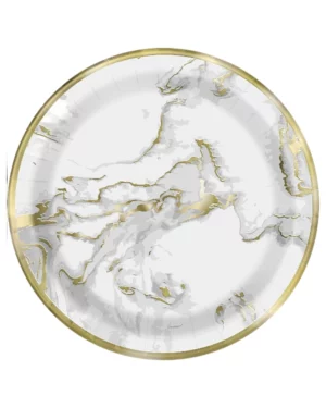 Tallerkener (10stk): Marmor - Folie - Rosa & Gull - 22,86cm