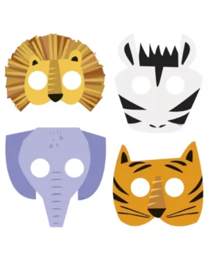 Masker (8stk): Safari - Løve, Zebra, Elefant, Tiger
