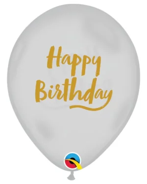 Lateksballonger (25stk): "Happy Birthday" med gullskrift - Gjennomsiktig - 28cm