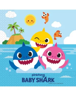 Servietter (20stk): Baby Shark - Fargerik - 16,5cm