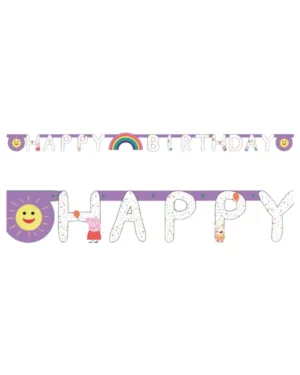 Banner / Girlander: "Happy Birthday" Peppa Pig - Rosa & Hvit