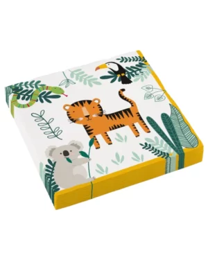 Servietter (16stk): Safari med dyr og skog - Fargerik - 33 x 33 cm