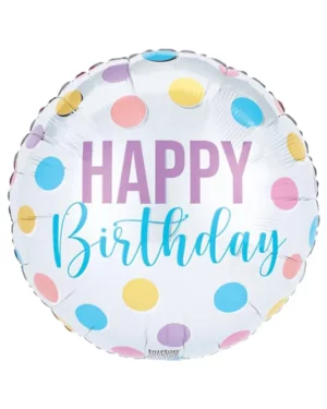 Folieballong: "Happy Birthday" med fargerike prikker - 46cm