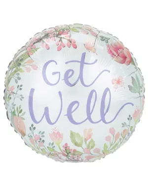 Folieballong: "Get Well" med blomster - 45cm