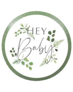 Tallerkener (8stk): "Hey Baby" - Blomster - Hvit - 24cm