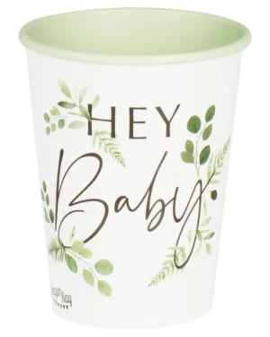 Kopper (8stk): "Hey Baby" - Blomster - Hvit - 9cm L x 8cm B