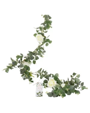 Girlander: Eucalyptus & hvite blomster - Hvit & Grønn - 1,8m
