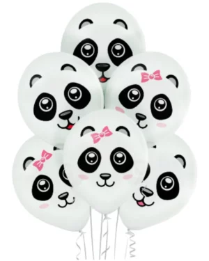 Lateksballonger (6stk): Panda med sløyfe - Svart, hvit - 30 cm