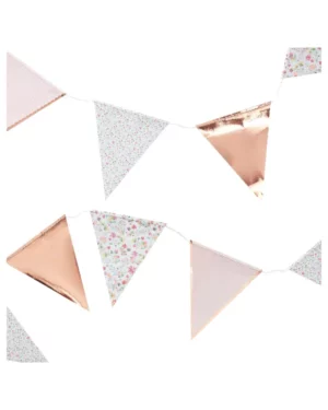 Banner / Girlander: Vimpler med blomster, metalisk og prikker - Hvit - 3,5m
