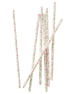 Sugerør (25stk): Blomstertrykk papir sugerør - Hvit - 19,5cm