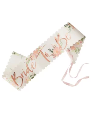 Ordensbånd / Sash: "Bride to be" Botanisk - Hvit og rosegull