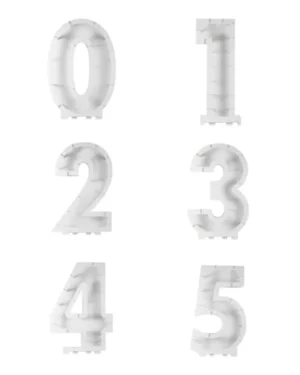 Mosaikk Tall: Nummer stativer Alle tall - Uten ballonger - Hvit - 80cm H x 58cm B x 14cm D