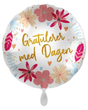 Folieballong: "Gratulerer med dagen" med blomster - Fargerik - 43cm
