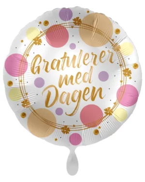 Folieballong: "Gratulerer med dagen" med prikker - Fargerik - 43cm