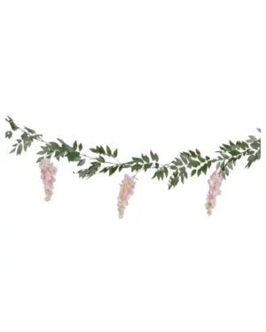 Banner / Girlander: Blomster girlander med blader - Rosa - 1,8m