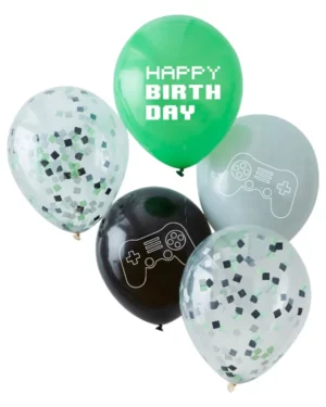 Konfettiballonger (5stk): "Happy birthday" Game - Kontrollere - Svart - 30cm