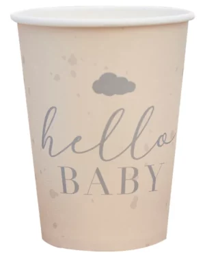 Kopper (8stk): "Hello Baby" Nøytral - Beige - 9cm H x 8cm B