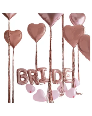 Dekor kit: "Bride" banner, 6stk lateksballonger, 9stk folieballonger & 8stk tassels
