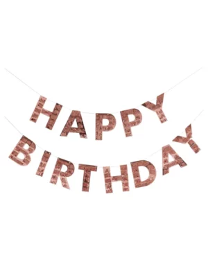 Banner / Girlander: "Happy Birthday" med frynser - Rosegull - 3m
