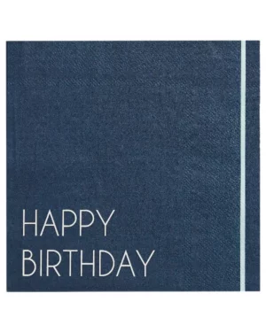 Servietter (16stk): "Happy Birthday" - Navy, Blå - blå - 16,5cm