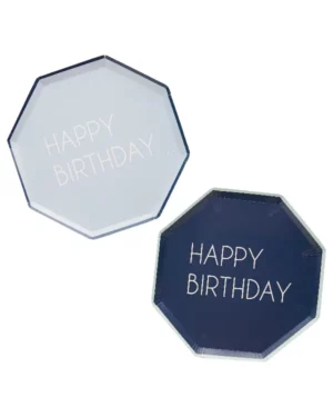 Tallerkener (8stk): "Happy Birthday" - Navy, Blå - Fargerik - 25cm