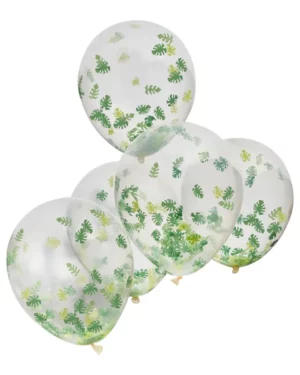 Konfettiballonger (5stk): Med palmeblader - Fargerik - 30cm
