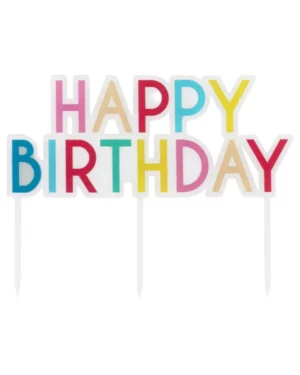 Kaketopp: "Happy Birthday" - Regnbuefarget - 13cm