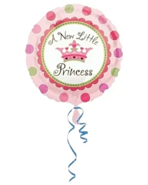 Folieballong: "A new little princess" med krone og prikker - Rosa, grønn, hvit - 45cm