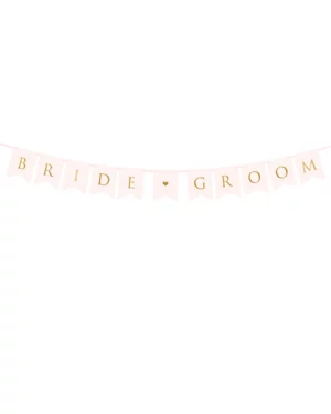 Banner: "Bride & Groom" - 2,5M (15 x 155cm) - Hvit & Gull