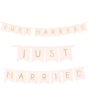 Banner: "JUST MARRIED" - 2,5M (15 x 155cm) - Hvit & Gull