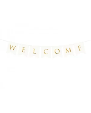 Banner: "WELCOME" - 2,5M (15 x 95cm) - Hvit & Gull