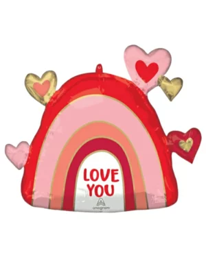 Folieballong: ''love you''- Regnbue & hjerter- 66cm