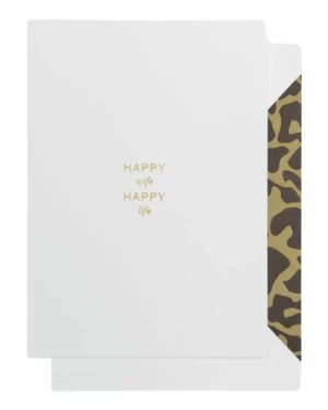 Kort: "Happy Wife Happy Life" - A6 - Hvit, Gull