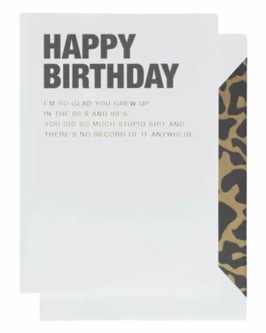 Kort: "Happy Birthday (80's and 90's)" - A6 - Svart, Hvit, Gull